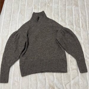 Express Brown Cowl Turtleneck Sweater with Balloon Sleeves